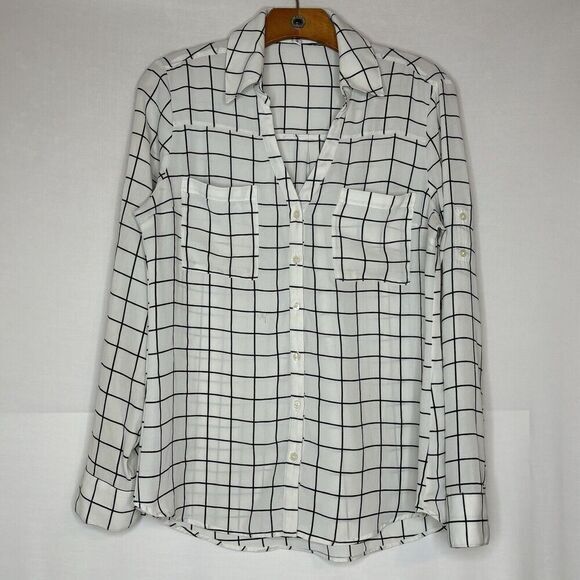 Express Tops - $60 EXPRESS Portofino Top Blouse Shirt Convertible Sleeve Black White‎ Sz Medium